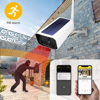 Offentlig Sikkerhed Kamera, 1080P Low Power Solar Wifi Kamera Vandtæt To-Vejs Audio,PIR bevægelsessensor,Night Vision
