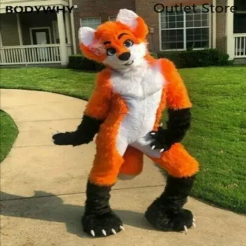 Orange Lang Pels Husky Fox Dog Fursuit Maskot Kostume Til Cosplay Fancy Kjole Tegneserie Tøj, Karneval, Halloween, Xmas, Påske Og Ad Klæde