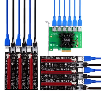 PCIE Riser PCI-E 1 til 6 Riser Card 103S Cabo Riser PCI Express x16-Extender 0,6 M USB 3.0 SATA Kabel til 6Pin Magt til videokort