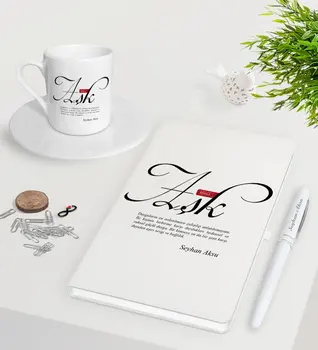 Personlig Mânâ Elsker Hvid Notebook Pen tyrkisk kaffe Kop Seti-1