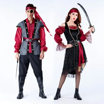 Pirat Kostumer Til Halloween Voksne Mandlige Og Kvindelige Caribiske Pirat Jack Sparrow Cosplay Par Kostume