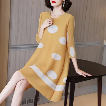 Plisseret Mode-Polka Dot Dress 2021 Efteråret Nye Løs Store En-line Kjole