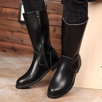 Plus størrelse mænd mode motorcykel støvler i ægte læder sko sort cowboy boot-høje botas masculinas shoes de hombre botines