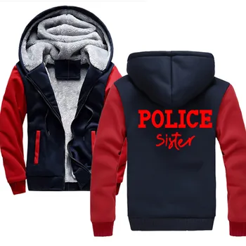 Politiet Søster mænd Vinteren polstret lynlås sweatshirt tyk fleece jakke frakke fashion hættetrøjer casual print cool hoody