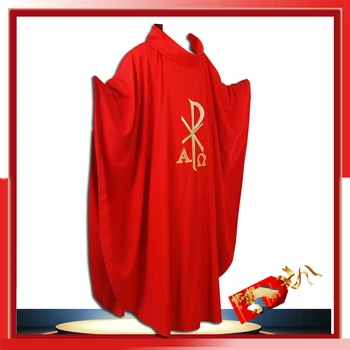 Præsten Klæder Christian Kostume-Præst Kostumer Broderi Rød Polyester Voksen Katolske Religiøse Tøj Gejstlige Robe