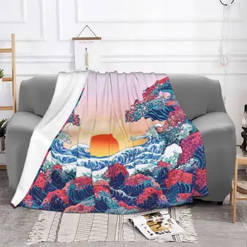 Psykedelisk Kanagawa Surfen Flanell Decken Neuheit Werfen Decken für Sofa Bettwäsche Lounge 200x150cm Bettdecke