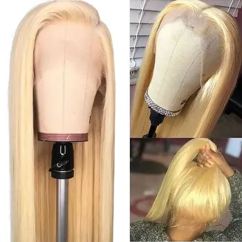 QueenKing hair Lace Front Wig 5x4 Falske ScalpTranspant Blonder Blonde 613 Lige Preplucked Hårgrænse Brasilianske Menneskelige Remy Hår