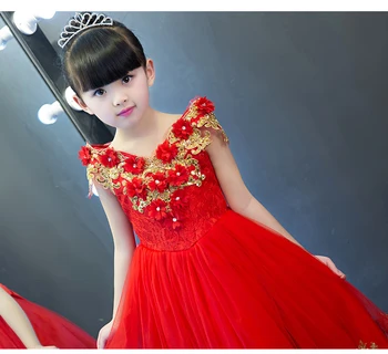 Red Princess Kjole Cosplay Kostume luxry Girl Flower party kjoler Bryllup, Ball Gown aftenen Lang Kids Kjole Fødselsdag Gaver
