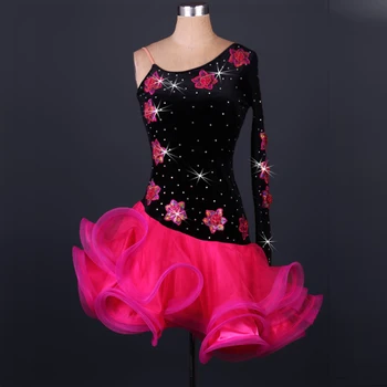 Red match sorte diamant latin Rumba cha cha salsa tango vestido latino Latin dans kjole konkurrence bære S-XXXL l049