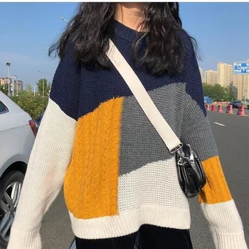 Ren Farve Syning Rund Hals Casual Top, Mode Trend, Simple, Søde, Søde og Dovne koreansk Stil Løs Top Sweater