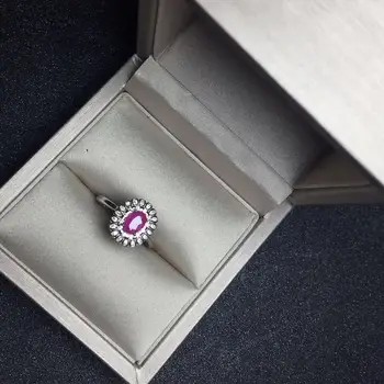 Rubin ring Gratis fragt Naturlige og ægte rubin 925 sterling sølv Fine smykker 4*6mm Perle