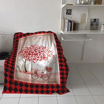 Rød Plaid Cykel Ballon Smide Tæppe til Senge Microfiber Flannel Varmt Tæppe og Sofa Sengetøj Sengetæppe Gaver