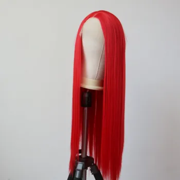Rød Syntetisk Blonde Front Paryk til Kvinder i Lange Lige en Halv Hånd Bundet varmeresistent Fiber Hair Syntetiske Parykker Cosplay Parykker