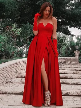Rød lang Kjole til Aften i 2022 Sexet Split Side Backless Formelle Kvinder Part Kjole Prom Kjoler Dame Vestidos de Fiesta