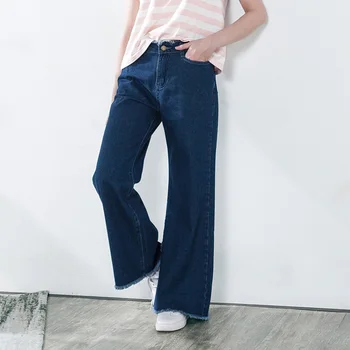 S-3XL Vintage Løs Høj Talje Jeans Kvinder Mode Kvast Lille Flare Jeans, Casual Bred Denim Bukser