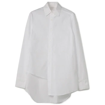S-6xl Nye Mænd Asymmetrisk Skjorte med Lange Ærmer Firkantet Krave Enkelt Breasted Casual Solid Skjorter koreanske Mænd Tøj Harajuku-Shirt