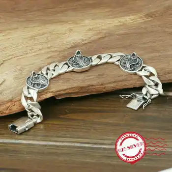 S925 sterling sølv mænds armbånd personlighed mode smykker håndlavet retro dominerende øjne king snake form 2018 ny gave