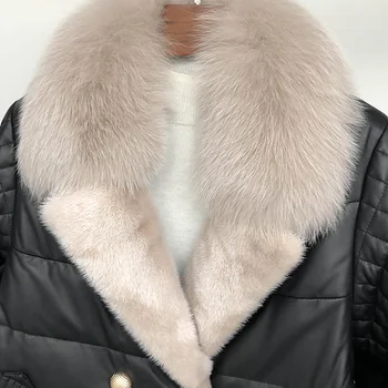 SHZQ Læder Ned Frakke Pels Kvindelige Mink Hair Fox Hair Krave fåreskindspels