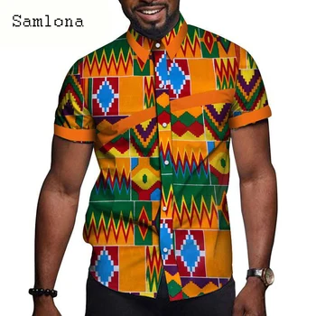 Samlona Plus Size Mænd Shirt Vintage 3D-Print Top Afrikansk Stil 2021 Single-breasted Shirts Mandlige Korte Ærmer Sexet Mode Bluse