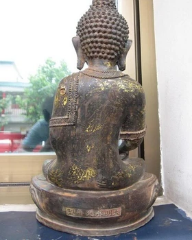 Sang voge perle S1119 Tibetansk tempel Raffineret Gamle Bronze Kobber gild Sakyamuni buddha statue