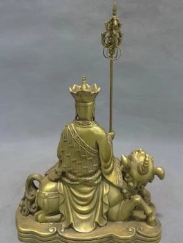 Sang voge perle S2421 Kina Buddhistiske Ren Messing Tang Seng Munk Ksitigarbha Ride Løve Statue Unicorn