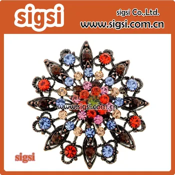 Shiny farverige krystal rhinestone blomst-broche, elegante behandler smykker