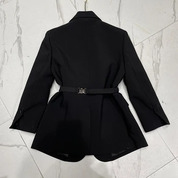 Smarte Business Casual Suit Blazer Blogger Anbefaler Kontor Dame Blazer Jakke med Elastisk Talje Bælte og Taske