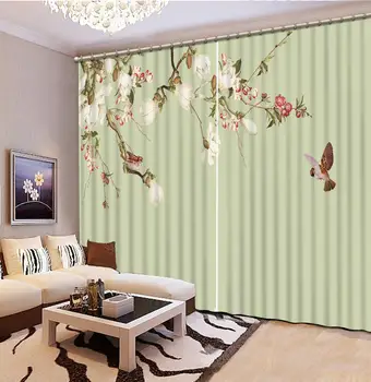 Smukke stilfulde gren blomster 3D Gardiner til stuen Soveværelse Forhæng Brugerdefineret størrelse Dekorative Gardin