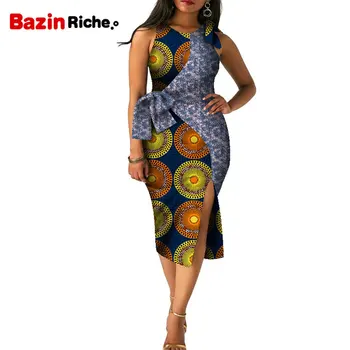 Sommeren Sexet Afrikanske Udskrivning Kjoler Kvinder Mode Patchwork Gaffel Tøj WY8981
