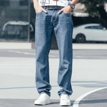 Sommeren Tynd sektion Baggy Mænds Jeans Bukser Lige Stor Størrelse Løse Elastisk Denim Bukser Hip Hop Streetwear Jeans