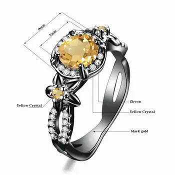 Sort Guld Diamant Ring, Ægte Sølv 925 Med Citrin Sydafrika Gemstone Trendy Brude-Sæt Ringene Fine Smykker Til Kvinder