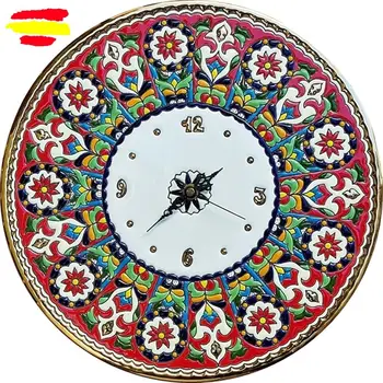 Spansk keramik ur 34 cm/13,4 tommer emaljeret diameter gjort til 24 k-Kunst-hjem og dekoration