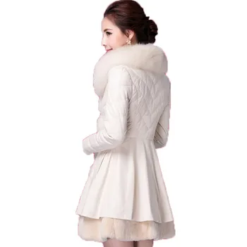 Størrelsen 7XL Winter Plus Faux Pels Slank Varm Kvinder Fox pelsfrakker PU Lang Parkacoats Elegante Damer Frakke Abrigo Mujer ST258