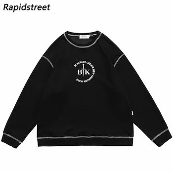 Sweatshirt Pullover Hip Hop Streetwear Brev Sværd Print Pullover 2021 Mænd Harajuku Bomuld Casual Sweat-Shirt Sort Vinter
