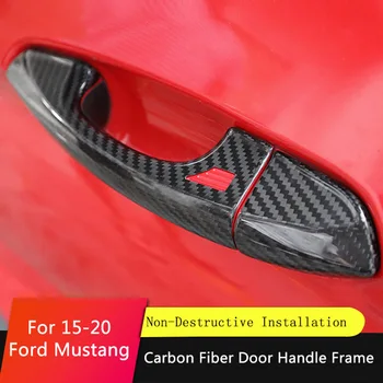 TAJIAN 1Pair Sort Ægte Carbon Fiber Bilens dørhåndtag Dække Trim Sæt Klistermærker Udvendig Tilbehør til Bilen For Ford Mustang-2020