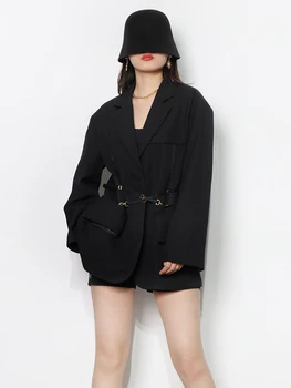 TWOTWINSTYLE koreansk Mode Blazere Til Kvinder Hak Krave Lange Ærmer Casual Solid Blazer Kvindelige Foråret Tøj Stil 2022