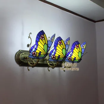 Tiffany Barok butterfly vintage Farvet Glas Strygejern Havfrue væglampe indendørs belysning sengelamper i væggen lys til hjemmet