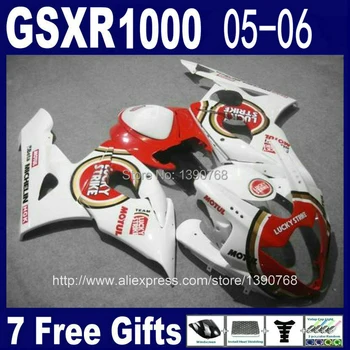 Tilpas fairing body kit til injektion SUZUKI K5 GSXR1000 05 06 rød hvid LUCKY STRIKE stødfangere sæt GSXR 1000 2005 2006 NM49
