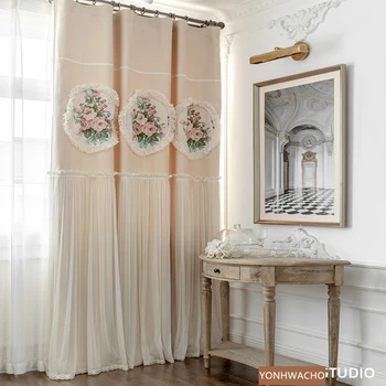Tilpassede gardiner koreanske smukke franske Eu prinsesse stue, soveværelse beige stof mørklægningsgardiner drapere C196
