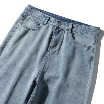 Trendy herretøj 2021 efterår og vinter nye vasket straight jeans til mænd casual løs simple bukser mode