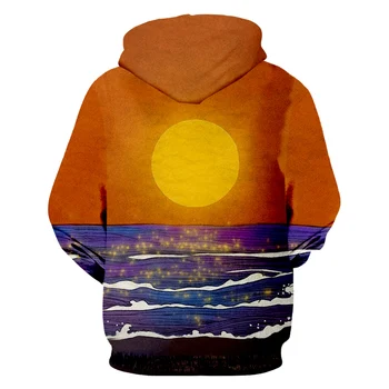 UJWI 3D Printet Solnedgang Og Havet Mand Hættetrøjer Natur Farvet Pullover Mænds Stor Størrelse Casual Mærke Tøj Gratis Fragt