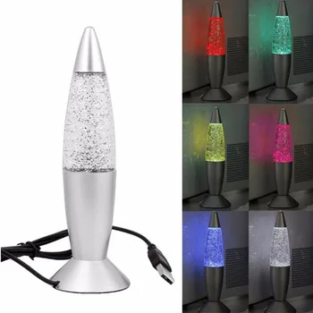 USB-Raket Paillet Lampe Multi Farve Skiftende LED Glitter Nat Lys Lava lys Atmosfære lampe til hjemmet udsmykning x 100pcs