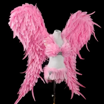 Udklædte hot pink fjer, englevinger til modeshow Viser bryllup skyde rekvisitter spil Cosplay kostume voksen angel wing