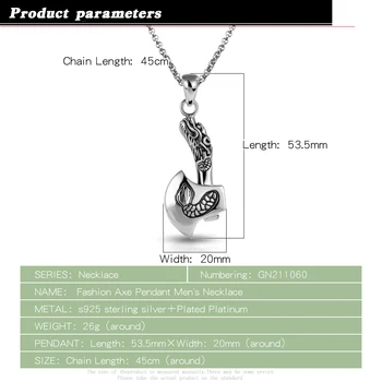 Unisex 925 sterling sølv halskæde-velegnet til mænd og kvinder kreative økse vedhæng med lang kæde 45-70CM længde vintage smykker