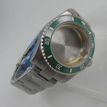 Urkasse 43mm grønne keramiske bezel safir glas med armbånd passer ETA 2836 Miyota 8215 bevægelse