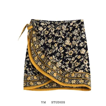 Vind genoprette gamle måder, blomster pakket ind i trykt knude dekorative nederdele gøre sarong nederdel med høj talje
