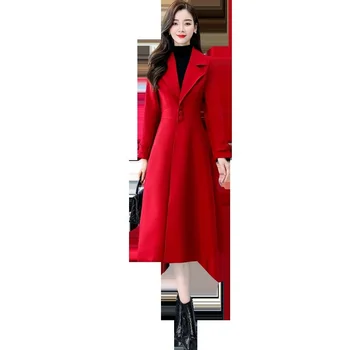 Vindjakke kvinders 2021 nye forår og efterår koreansk stil elegante revers mid-længde alle-match tynd talje-coat