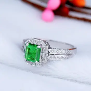 Vintage Smaragd Diamant Engagement Ring, Smaragd Cut 5x7mm Solid 14kt hvidguld R0322