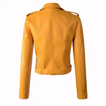 Vinter, efterår nye flotte nye læder beklædning frakke Kvinder overtøj motorcykel slank fashion læder jakke, kvinder, piger gule frakker