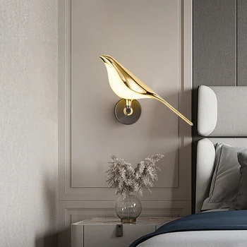 Væglampe, Soveværelse, stue væggen lys Fugl bordlampe magpie kreative korridor væglamper Beskyttelse af Øjne Akryl Lampeskærm